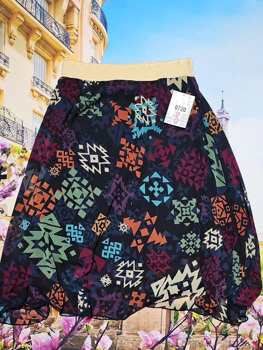 LuLaRoe Lola A-Line Skirt with Colorful Tribal Patterns Small New